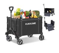 Carrello Pieghevole 3 in 1 con Ruote Portatutto Spiaggia 120 L 100 KG Carrello Campeggio Portatile con Strisce Riflettenti e Manico Regolabile per Giardino Sport Shopping Campeggio Nero