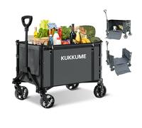 Carrello Pieghevole 3 in 1 con Ruote Portatutto Spiaggia 120 L 100 KG Carrello Campeggio Portatile con Strisce Riflettenti e Manico Regolabile per Giardino Sport Shopping Campeggio (Grigio)