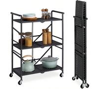 Carrello Pieghevole a 3 Ripiani - Carrellino Cucina Portavivande Oggetti - Portatutto Salvaspazio Casa Ufficio Giardino - in Metallo con Ruote CARRELLO PIEGHEVOLE: Comodo da utente, il carrello portao