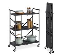 Carrello Pieghevole a 3 Ripiani - Carrellino Cucina Portavivande Oggetti - Portatutto Salvaspazio Casa Ufficio Giardino - in Metallo con Ruote