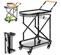 Carrello pieghevole con ruote girevoli a 360°, 2 ripiani, carrello per la spesa e il campeggio con cestino Sto Portable Travel Utili n per un facile trasporto