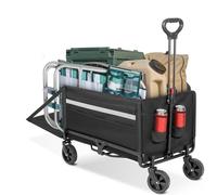 Carrello pieghevole da 120 l + fino a 150 kg, pieghevole, con protezione antipioggia, portabicchieri, strisce riflettenti, carrello pieghevole per cani, shopping, campeggio, spiaggia, trasporto,