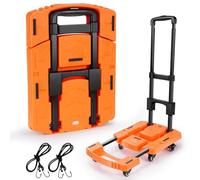 Carrello pieghevole da 500 libbre - Carrello portatile for carichi pesanti con 6 ruote, carrello for bagagli pieghevole, 2 corde elastiche - Ideale for viaggi, traslochi e altro ancora(Orange)