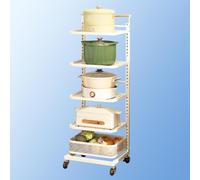 Carrello pieghevole da cucina bianco con ruote, 5 ripiani, 4 tavole e 1 cestino, soluzione salvaspazio per riporre le verdure