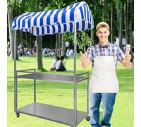 Carrello pieghevole for la vendita di cibo, gelato, carrello for la vendita di hot dog, caramelle/dessert/giocattoli, carrello leggero for il mercato agricolo(Blue,Width/120cm(47.2"))