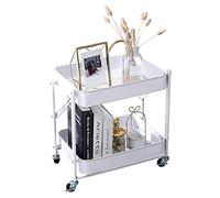Carrello pieghevole in metallo a 2 livelli, organizer per carrello portaoggetti per ufficio, casa, cucina, divano con ruote, bianco