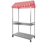 Carrello pieghevole mobile del venditore dell'alimento con il baldacchino a strisce e le ruote bloccabili per gli eventi all'aperto del mercato