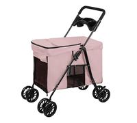 Carrello pieghevole per animali domestici, dotato di cesto portaoggetti per gatti e cani e portabicchieri, realizzato in tela Oxford 300D, capacità di carico massima di 20 kg (rosa)