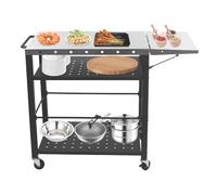 Carrello pieghevole per barbecue con 3 livelli, tavolino pieghevole e ruote girevoli a 360°, in acciaio inox, per barbecue, giardino