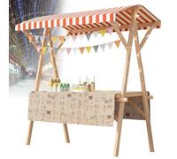 Carrello pieghevole per hot dog con ombrellone, carrello per venditori all'aperto, carretti per venditori di caramelle in legno per mercati agricoli/strada(Q,59x23.6in folding type)