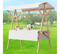 Carrello pieghevole per hot dog con ombrellone,carretti per venditori di caramelle legno per mercati agricoli/strada,bancarella dolciumi per venditori gelati/giocattoli(N,47x23.6in folding type)