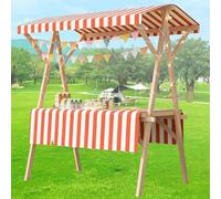 Carrello pieghevole per hot dog con ombrellone,carretti per venditori di caramelle legno per mercati agricoli/strada,bancarella dolciumi per venditori gelati/giocattoli(F,59x23.6in folding type)