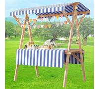 Carrello pieghevole per hot dog con ombrellone,carretti per venditori di caramelle legno per mercati agricoli/strada,bancarella dolciumi per venditori gelati/giocattoli(D,59x23.6in folding type)