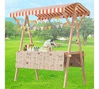 Carrello pieghevole per hot dog con ombrellone,carretti per venditori di caramelle legno per mercati agricoli/strada,bancarella dolciumi per venditori gelati/giocattoli(O,59x23.6in folding type)