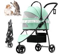 Carrello pieghevole per il trasporto del cane, leggero, con 3 finestre in rete e cestino portaoggetti per animali domestici di piccola e media taglia, soluzione da viaggio facile