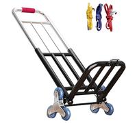 Carrello pieghevole per salire le scale, capacità 150 kg, altezza regolabile, pneumatici in gomma solida, nero/rosso (standard/25 mm), perfetto per uso domestico e ufficio