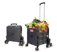 Carrello pieghevole per salire le scale, capacità 40 kg, con maniglia regolabile in 3 posizioni, ruote e freni girevoli a 360°, in alluminio, nero, carrello della spesa con coperchio