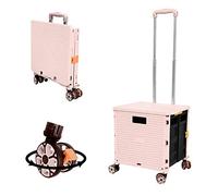 Carrello pieghevole pieghevole portatile con carrello telescopico in plastica resistente e resistente, pieghevole, 4 ruote girevoli per viaggi, shopping, spostamento, bagagli, uso ufficio (rosa)
