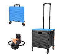 Carrello pieghevole portatile pieghevole con manico telescopico in plastica resistente e resistente, pieghevole con 4 ruote girevoli, per viaggi, shopping, spostamento, bagagli, ufficio (nero+blu)