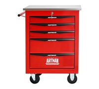 Carrello Porta Attrezzi in Acciaio con 5 Cassetti, Multiuso Mobile con Ruote, Organizer Scorrevoli a Cuscinetti a Sfera, per Garage, Officina o Laboratorio, Rosso e Nero, 52.4 x 33 x 65.6 cm