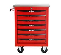 Carrello Porta Attrezzi in Acciaio con 7 Cassetti, Multiuso Mobile con Ruote, Organizer Scorrevoli a Cuscinetti a Sfera, per Garage, Officina o Laboratorio, Rosso e Nero, 52.4 x 33 x 65.6 cm