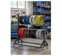 Carrello porta bobine cavi a doppio livello con ruote, supporto mobile per bobine, organizer per officina, tubo tondo 25 mm, telaio 40 x 40 mm, altezza 150 cm(160x90cm/5.2ftx3.0 ft)