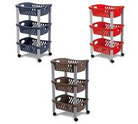 Carrello porta frutta 3 ripiani vivande cestini contenitore multiuso rosso blu t