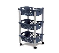 Carrello Porta Frutta 3 Ripiani vivande cestini Contenitore Multiuso Rosso Blu Tortora c/Ruote Prodotto Italiano e Robusto-Blu