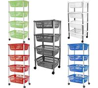 Carrello Porta Frutta 4 Ripiani vivande cestini Contenitore Multiuso Blu con Ruote Prodotto Italiano ma Robusto