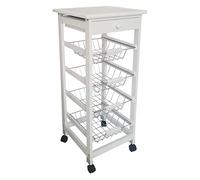 Carrello porta frutta e verdure, con 3 cestini e porta bottiglie, dimensione: 37 x 37 x 85 cm bianco