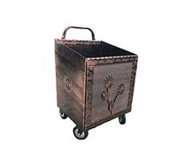 CARRELLO PORTA LEGNA FERRO BATTUTO NERO/RAME CON RUOTE CM 43X37X72H