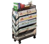 Carrello porta libri, carrello portadocumenti con 6 ripiani, libreria mobile, carrello multiuso in metallo, resistente, for ufficio, dormitorio, aula, biblioteca, soggiorno(Black)