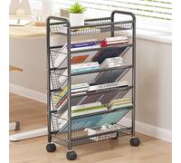 Carrello porta libri mobile, libreria su ruote, carrello compatto, libreria in metallo da pavimento, scaffale espositivo angolare, porta riviste for spazi ristretti(Black)