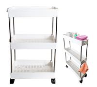 carrello porta oggetti 3 ripiani in plastica per bagno e cucina con ruote