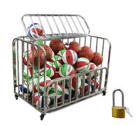 Carrello Porta Palline Cesto Carrello per palloni da basket di grandi dimensioni Campo da basket per scuole Gabbia per pallavolo in acciaio inox con ruote di bloccaggio, con un'ampia gamma di accessor