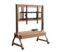 Carrello porta TV mobile regolabile in altezza con 2 cassetti orientabile a 360° per TV da 40 a 85 pollici, design inclinabile, robusto supporto TV su ruote (finitura naturale)