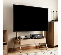 Carrello porta TV mobile, supporto per TV robusto con ruote, regolabile in altezza, supporto pavimento per televisori con cassetto portaoggetti e presa corrente, per TV da 40 a 85 pollici(D)