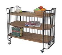 Carrello Porta vivande Biancheria soprammobili Vintage HWC-A43 Metallo Legno 36x98x84cm
