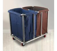 Carrello portabiancheria commerciale con ruote, con 2 cestini rimovibili in tela impermeabile, per hotel e ospedali, 90 cm di lunghezza x 65 cm di larghezza x 80 cm di altezza, 400L(A)