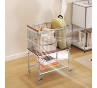 Carrello Portabiancheria con Cesto Estraibile, Ripiano per Bagno, Altezza 70 Cm,