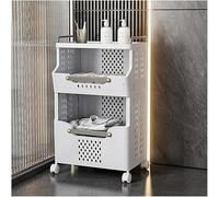 Carrello portabiancheria pieghevole in plastica a 2/3/4 ripiani, con manico e ruote, carrello portaoggetti pieghevole multifunzionale per cucina, ufficio, bagno