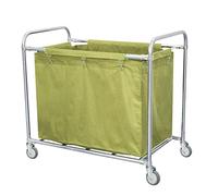 Carrello portabiancheria resistente in acciaio inox con ruote, cesto portabiancheria commerciale, con borse rimovibili e maniglia per uso domestico e hotel (dimensioni: W)