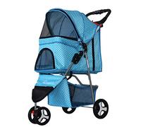 Carrello portabiciclette per cani singolo di lusso per passeggino per animali domestici Pet Roadster pieghevole per auto per animali a 3 ruote leggero (punto d'onda blu)
