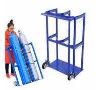 Carrello portabombole per impieghi gravosi, carrello portabombole in acciaio per stoccaggio ossigeno, con catena di protezione, per scuola/ospedale/fabbrica(Blue,75x30x100cm)