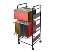 Carrello portadocumenti a 2 ripiani con 4 scomparti in metallo e rack estraibile per cartelle da appendere formato lettera, ideale per casa e scuola