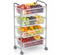 Carrello Portafrutta con 4 Cestelli in Plastica e Struttura Metallo 47x32x87cm