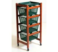 Carrello portafrutta JOLLY con cesti in plastica verdi e legno Ciliegio.