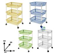 CARRELLO PORTAFRUTTA PORTA VERDURA MITO 3 RIPIANI IN PLASTICA CON RUOTE 4 COLORI