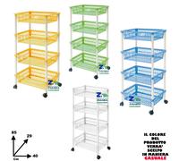 CARRELLO PORTAFRUTTA PORTA VERDURA MITO 4 RIPIANI IN PLASTICA CON RUOTE 4 COLORI