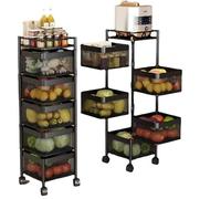 carrello portafrutta Scaffale Girevole, Scaffale da Cucina Multistrato con Ruote, Scaffale in Piedi for riporre Frutta e Verdura, Scaffale Multifunzionale for la Casa for il Bagno ( Color : Black , Si